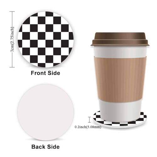 Black and White Checkered Steering Wheel Cover for Women, Universal Auto Steering Wheel 14-15 Inch Car Interior Accessories with 2PCS Car Coasters, Suitable for Men and Women - color: black and white