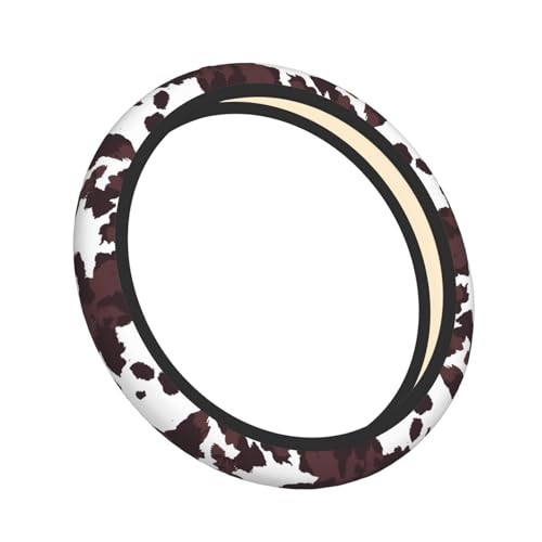 Brown Cow Print Neoprene Steering Wheel Cover for Men Women Anti-Slip Elastic Steering Wheel Protective Cover 15in Universal Car Accessories Fit Cars, SUVs, Auto - color: Brown Cow Print