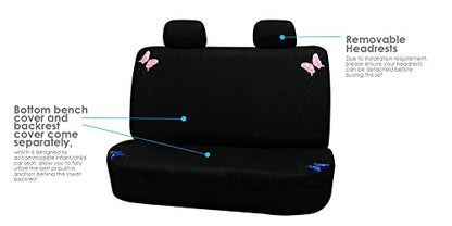 FH Group Full Set Butterfly Cloth Car Seat Covers - Universal Fit, Low Back Front Seat Covers, Solid Back Seat Cover, Washable Seat Cover for SUV, Sedan, Van, Black - color: Black Butterfly, size: Full Set