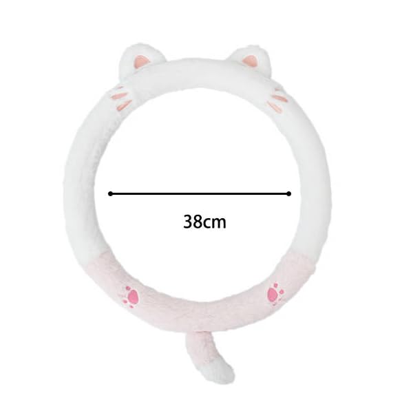 Cute Cat Car Steering Wheel Cover,Anti-Slip Universal Fit 15inches Car Wheel.Cute Cat Style Fluffy Genuine Wool Sheepskin Auto Steering Wheel Cover for Women Men Girls Boy.