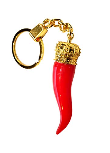Italian Red Horn with Gold Chain Keychain – Keys & Fobs Great Chili Pepper Charm Rear View Mirror for Good Luck & Protection