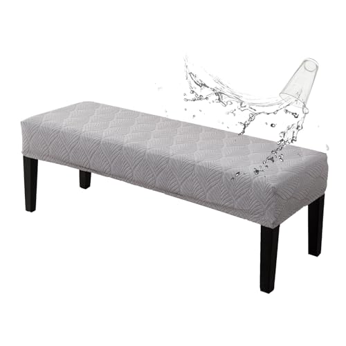 Genina Waterproof Dining Room Bench Covers, Stretch Jacquard Bench Seat Protector Cover, Rectangular Bench Cover for bedrooms, Living Rooms, Kitchens, Removable, Washable (Light Grey) - color: Light Grey, size: Leaf