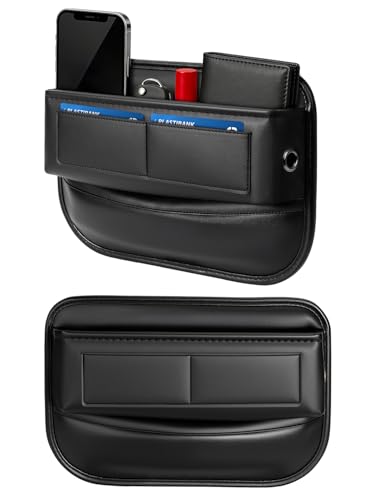 2 Pack Car Universal Fit Seat Gap Filler Organizer, Premium Leather Front Car Gap Filler, Center Console Seat Side Organizer with Card Slots for Car, SUV Truck, Easy Access to Phone, Sunglasses, Key