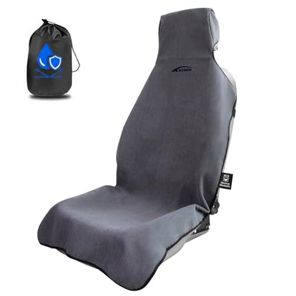1 Pack Towel Car Seat Cover Towel, Waterproof Washable Front Seat Protectors with Terry Cloth, Non-Slip Backing, Universal Fit for Cars SUVs Trucks,Gym,Beach,Pets, Kids,Road Trips (Gray)