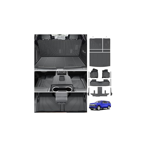 Floor Mats for 2021-2025 2026 Chevy Chevrolet Suburban/GMC Yukon XL 7 Seats Accessories, All Weather TPE Cargo Liner Seat Back Covers with Door Sill Guards Protectors,Full Coverage Set - size: 2)Chevy Suburban/GMC Yukon XL 7S｜21-26｜Full Set