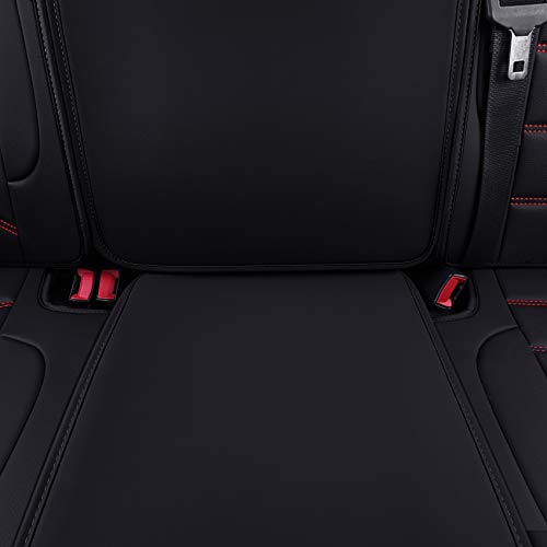 LUCKYMAN CLUB Bench Silverado Seat Covers Fit for 2007-2025Sierra Chevy Silverado 1500 2500 3500 Crew,Double,Extended Cab with Water Proof Faux Leather (Black & Red Rear Covers) - color: Black & Red, size: Rear set