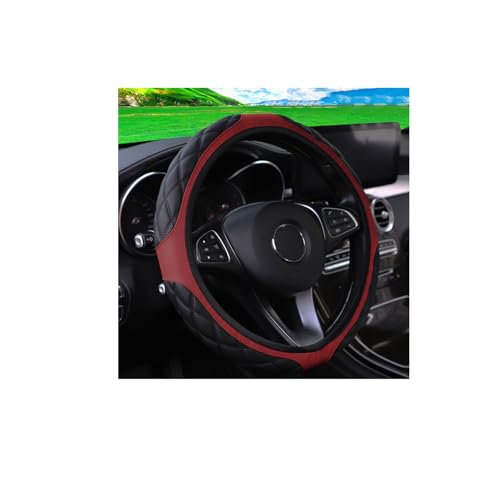 15 Inch Car Leather Steering Wheel Cover, Automotive Accessories Elastic Breathable Anti-Slip Soft Wheel Protector Fits Men and Women, Suitable for SUVs, Trucks, Vehicles and RVs (Wine red) - color: Wine red