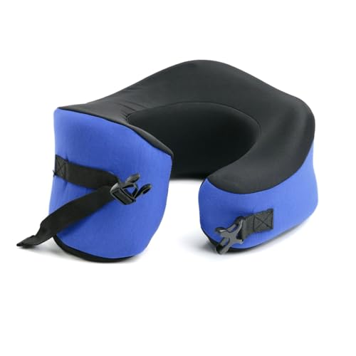 C CUSHION LAB Travel Pillow, Award-Winning Patented Ergonomic Design for Chin & Neck Support Memory Foam Neck Pillow, Compact Airplane Pillow for Traveling, Flight, Car (Cobalt Blue, Large) - color: Cobalt Blue, size: Large