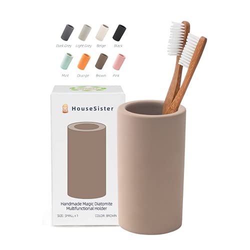 Fast-Drying Diatomite Toothbrush Holder - Bathroom Countertop Organizer Stand for Toothpaste, Makeup Brushes, Razors & Accessories (Brown) - color: Brown