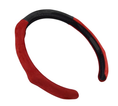 Quick Install Sporty Suede Steering Wheel Cover with Red Grips Universal fit Any 14 ½ to 15 inches Car SUV Pickup Steering Wheel - color: Black+Red Sides, size: Suede