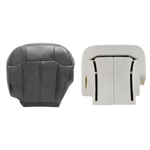 Priprilod #122 Dark Gray Leather Driver Side Bottom and Foam Cushion Replacement Seat Cover Compatible with Chevy Silverado Tahoe Suburban Avalanche GMC Sierra Yukon 1999 2000 2001 2002 - color: Dark Gray