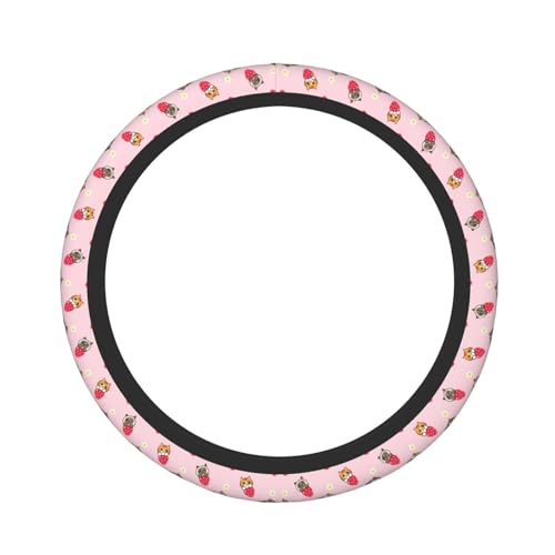 Cute Strawberry Cat Elastic Steering Wheel Cover Non-Slip Breathable Steering Wheel Protector Fit Auto, SUVs, Truck - color: Cute Strawberry Cat