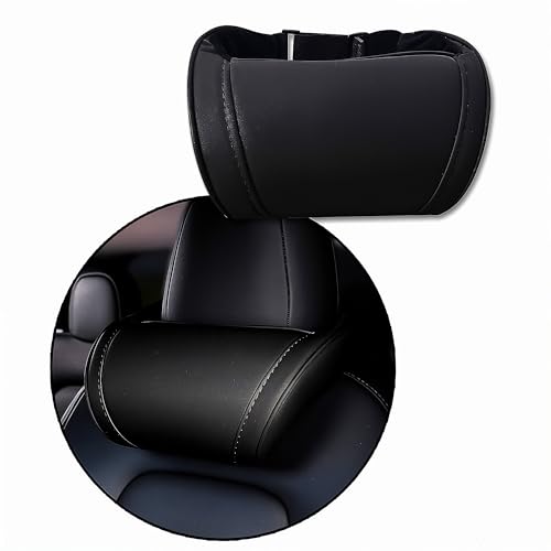 Car Headrest Neck Pillow Support Memory Foam Ergonomic Design Accessory for Driving Seat Fatigue Relief Compatible with Model S X 3 Y & Cybertruck - 1 Piece - color: A. Black Ver. 1