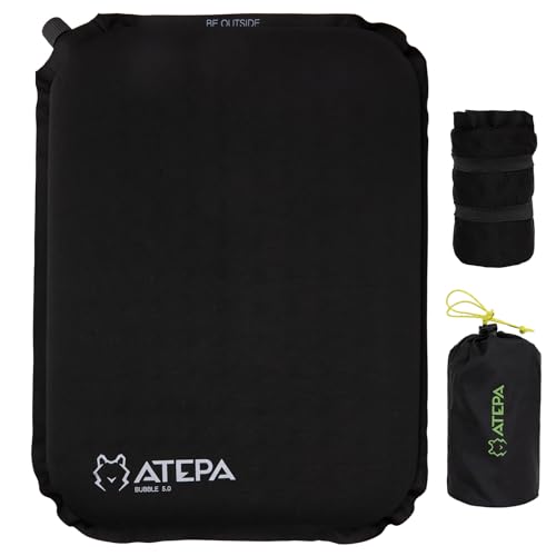 ATEPA Inflatable Seat Cushion, Compact Self-Inflating Seat Cushion for Stadium Airplane Air Travel Bleacher Camping, Blow Up Foam Seat Pad for Outdoor Sports Events Backpacking Hiking Sitting - color: Black