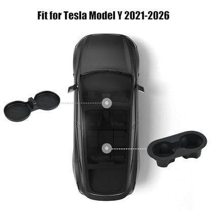 frani Cup Holder Set (2-Piece) Compatible with Tesla Model Y 2021-2026 & Juniper Refresh - Premium Silicone Inserts for Center Console & Rear Seats Black - color: Black, style: Model Y Juniper 2025-2026