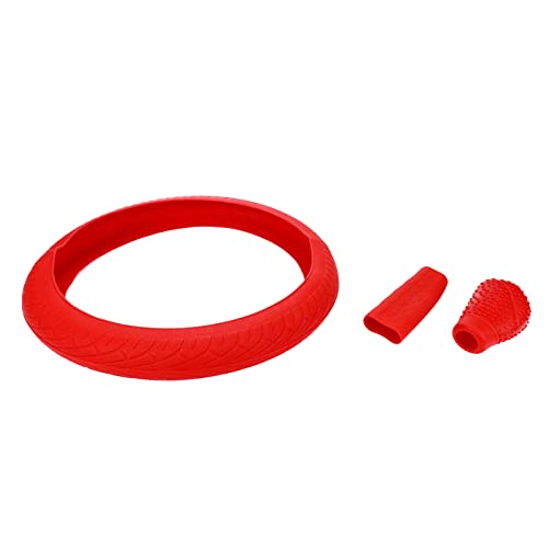 Modengzhe Steering Wheel Hand Brake Lever and Shift Knob Silicone Cover Kit, 3D Oval Anti-Slip Design Protective Case (Red) - color: Red