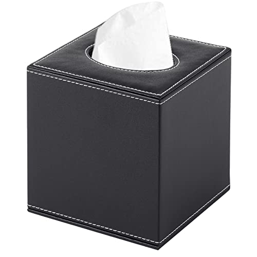 PU Leather Tissue Box Cover Square,Upgrade Large Size Napkin Holder Pumping Paper Case Dispenser,Facial Tissue Holder with Magnetic Bottom for Home Office Car Hotel Restaurant Black (Black-1) - color: Black-1