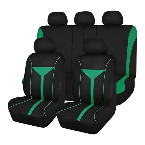 Osilly Car Seat Cover Full Set, Soft Breathable Sporty Vehicle Interior Seat Protector, Comfortable Automotive Front and Rear Split Bench Cover, Universal Fit (Green/Black) - color: Green/Black
