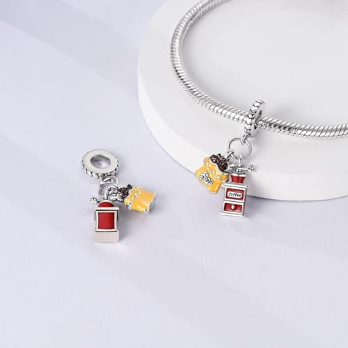 NARMO Charms for Bracelets 925 Sterling Silver Star Dangle Charms Car Keys Lipstick Dangle Charm Beads for Women Bracelets Necklace - color: Coffee Machine