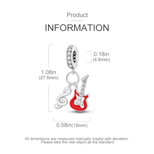 NARMO Charms for Bracelets 925 Sterling Silver Star Dangle Charms Car Keys Lipstick Dangle Charm Beads for Women Bracelets Necklace - color: Guitar Notes