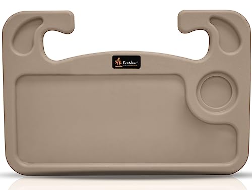 EcoNour 2 in 1 Car Steering Wheel Desk (Beige) | Steering Wheel Tray for Laptop, Eating, Drinks | Rectangular ABS Car Tray with Pen Holder & Cup Holder - size: Medium-Beige