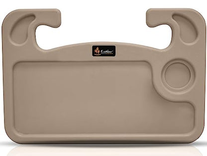 EcoNour 2 in 1 Car Steering Wheel Desk (Beige) | Steering Wheel Tray for Laptop, Eating, Drinks | Rectangular ABS Car Tray with Pen Holder & Cup Holder - size: Medium-Beige