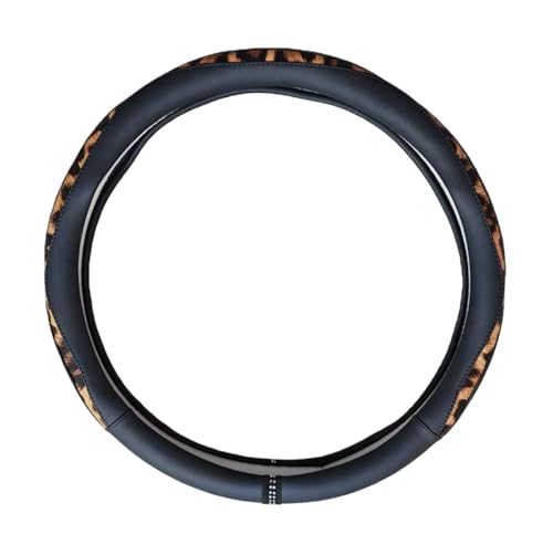 Steering Wheel Cover, Made with Breathable Microfiber Leather and Leopard Fabric, Universal 14.5-15 inchs for Most Automotive Steering Wheel,Cheetah Print, Black - color: Leopard Print