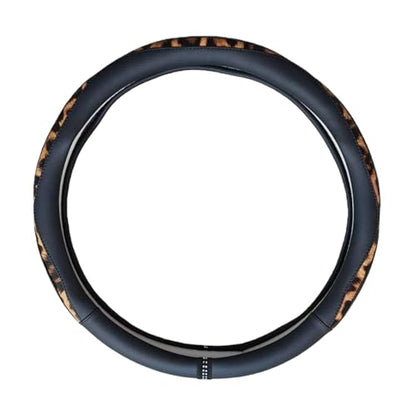 Steering Wheel Cover, Made with Breathable Microfiber Leather and Leopard Fabric, Universal 14.5-15 inchs for Most Automotive Steering Wheel,Cheetah Print, Black - color: Leopard Print