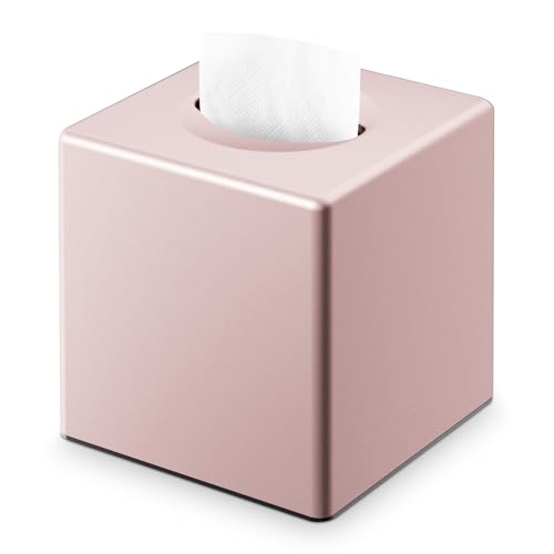 Y-in Hand Tissue Box Cover, Modern Square Facial Storage Tissue Box Holder, Home Accessories for Bathroom Vanity Countertops, Dressers, Night Stand, Parlors and Office - Pink - color: Pink
