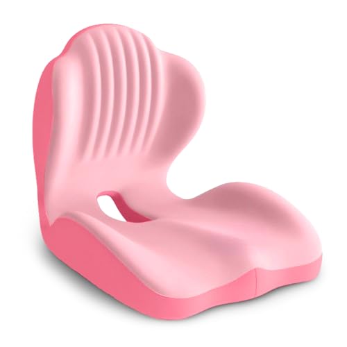 Ergonomic Seat Cushion, Office Chair Seat Cushions with L-Shaped Integrated Design, Memory Foam Orthopedic Cushion with Coccyx Hollow, Lumbar Support & Tailbone Pain Relief for Long Sitting (Pink) - color: Pink