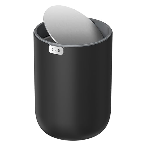 EKO Fandy 0.58 Gal/2.2L Mini Trash Can with Lid, Swing-Top Desktop Trash Can for Bathroom, Countertop, Vanity, Desk or Office, Small Garbage Bin (Black) - color: Black, size: Tabletop 2.2 Liters