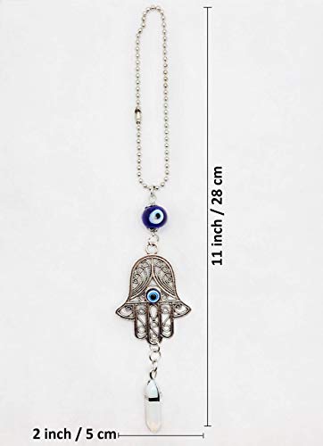 LUCKBOOSTIUM Hamsa Hand Evil Eye Amulet - Car Hanging Ornament, Rearview Mirror Charm, Gemstone Car Accessory for Protection, Good Fortune & Spiritual Energy (2"x11", Opal) - color: Opal