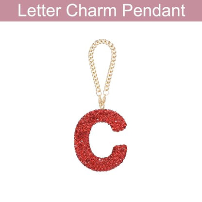 MECCANIXITY Bling Car Letter Charm, Initial C Letter Interior Car Rear View Mirror Decoration Hanging Crystal Ornaments for Women Bags Water Cup DIY Craft, Red - style: Letter C