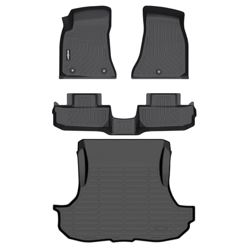 GINOWY-Floor Mats & Cargo Liner for Dodge Challenger RWD 2015-2023, TPE All Weather Challenger Car Floor Mats, Non-Slip Trunk Mat Waterproof Challenger Automotive Floor Liners Accessories Black - style: 9) for Dodge Challenger 2015-2023 Full Set
