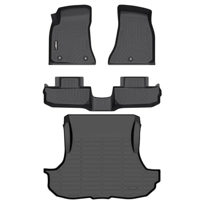 GINOWY-Floor Mats & Cargo Liner for Dodge Challenger RWD 2015-2023, TPE All Weather Challenger Car Floor Mats, Non-Slip Trunk Mat Waterproof Challenger Automotive Floor Liners Accessories Black - style: 9) for Dodge Challenger 2015-2023 Full Set