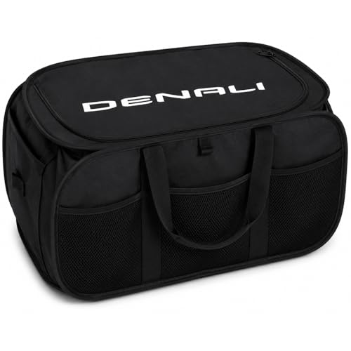 SR1 Performance USA GMC Denali Cargo Organizer – Expandable Pop Up Collapsible Trunk Storage Caddy for GMC Trucks & SUVs – Black with Denali Logo - color: Denali