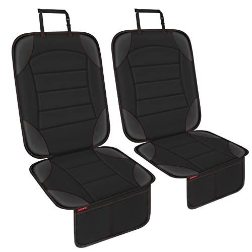 Car Seat Protector for Child Car Seat - Waterproof Non-Slip Leather Mat with 2 Mesh Pockets, Universal Seat Cover for Baby, Pets & Vehicles(2-Pack,Black) - color: 2 Pack Black