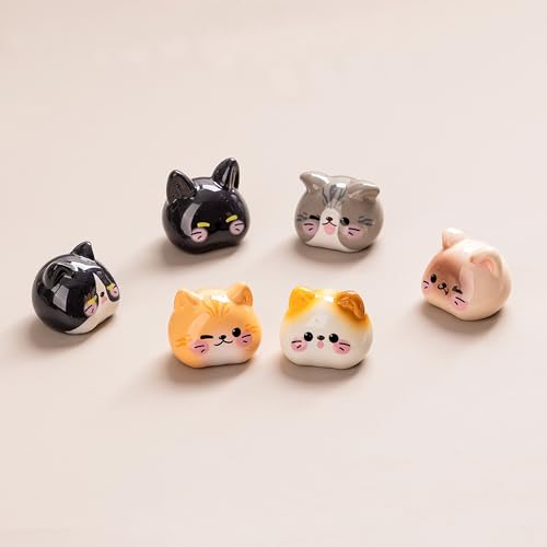 Mini Cat Dashboard Decorations Set of 6, Cute Resin Cat Figurines with Removable Traceless Glue, Funny Car Accessories & Interior Decor for Women, Men, Cat Lovers - size: Chubby Cat Heads