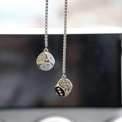 Creative Hanging Dice with Dots Car Metal Pendant Rear View Mirrors Charms Ornament (Silver) - color: Silver