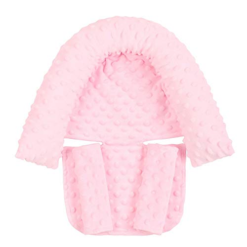 Baby Head Support and Strap Covers - Infant Head Support Pillow Super Soft Head and Neck Pillow for Car Seat Baby Headrest and Carseat Neck Cover,Light Pink