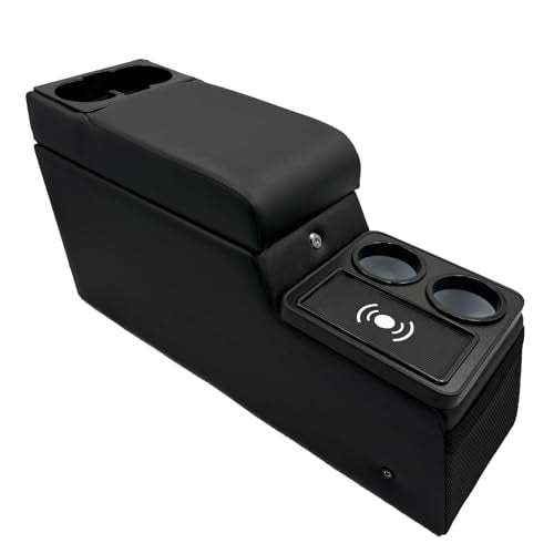 Truck Center Console Truck Seat/Bench Organizer with Wireless Charging and Holder Cups for Jeep CJ5 1976-1983,Jeep CJ7 1976-1986,Jeep Wrangler(YJ) 1987-1995 (Black) - color: Black