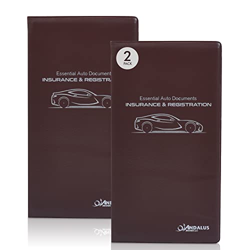 Andalus Auto Registration & Insurance Card Holder Pack of 2, Waterproof Essential Car Registration Holder with Hook & Loop Closure, Perfect for Every Vehicles Glove Boxes (Brown - 9.5" x 5.15") - color: Brown
