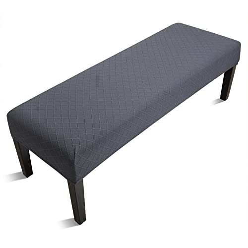 Fuloon Stretch Jacquard Dining Bench Cover - Anti-Dust Removable Bench Slipcover Washable Seat Cushion Protector for Bedroom, Kitchen, Hotel, Banquet (Gray) - color: Grey