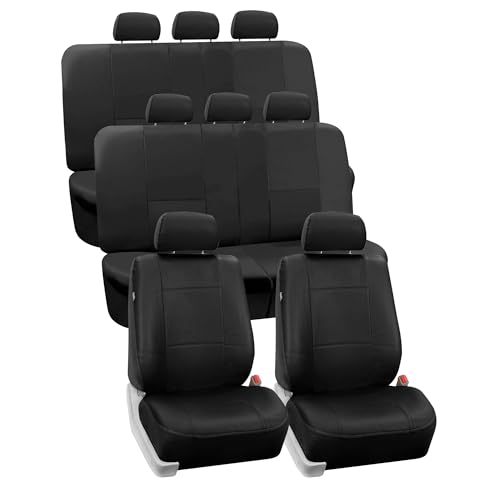 FH GRO Car Seat Covers PU Leather 3 Row 8 Seater Car Seat Covers, Airbag Compatible and Split Bench - Fit Most Car, Truck, SUV, & Van Solid Black - color: Black, style: 8 Seater