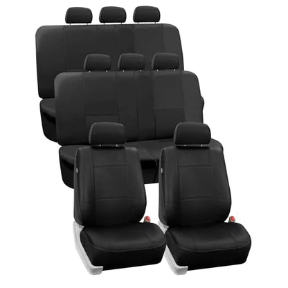 FH GRO Car Seat Covers PU Leather 3 Row 8 Seater Car Seat Covers, Airbag Compatible and Split Bench - Fit Most Car, Truck, SUV, & Van Solid Black - color: Black, style: 8 Seater