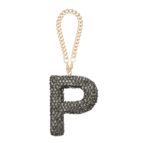 MECCANIXITY Bling Car Letter Charm, Initial P Letter Interior Car Rear View Mirror Decoration Hanging Crystal Ornaments for Women Bags Water Cup DIY Craft, Gray - style: P Letter