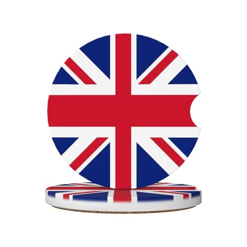British England UK Union Jack Flag Car Coasters for Cup Holders 2 Pack Universal Anti Slip Car Cup Holder Coasters 2.56 Inch Absorbent Ceramic Drink Mat Auto Interior Accessories for Women Men - color: Blue