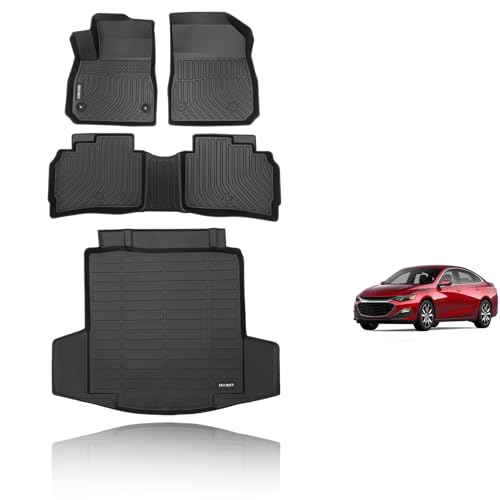 KELCSEECS® Floor Mats & Cargo Liner Custom for Chevy Malibu 2016-2025,All Weather Protection Anti-Slip TPE Floor Liners Full Set Chevy Malibu Accessories Black - style: 12) For 2016-2025 Malibu Full Set