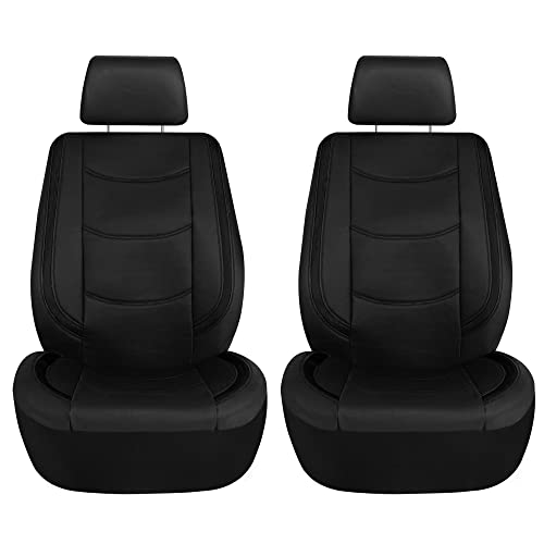 FH Group Galaxy13 Metallic Striped Deluxe Leatherette Car Seat Covers with Matching Carpet Floor Mats – Full Set, Universal Fit, Airbag Compatible for Cars, SUVs & Sedans, Black - color: Black