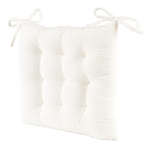 Corduroy Chair Cushion with Ties Ultra Soft Warm Floor Cushion for Kids Reading Nook Comfortable Square Seat Cushion for Adult 15.7”x15.7”, White